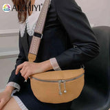 Waist Bag PU Leather Women Handbags Ethnic Style Straps Adjustable for Weekend