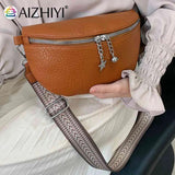Waist Bag PU Leather Women Handbags Ethnic Style Straps Adjustable for Weekend