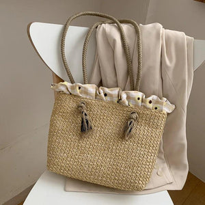 Women's Casual Straw Handbag Large Capacity Portable Shoulder Bag