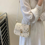 Lace Flower Straw Woven Bag Shoulder Saddle Bag Messenger Beach Party