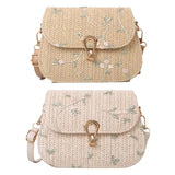 Lace Flower Straw Woven Bag Shoulder Saddle Bag Messenger Beach Party