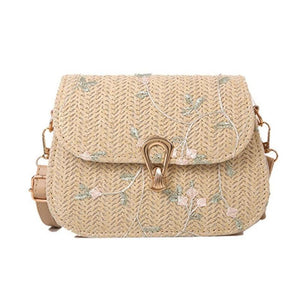 Lace Flower Straw Woven Bag Shoulder Saddle Bag Messenger Beach Party