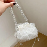 Mini Lace Flower Beads Handbag Sweet Shoulder Bags For Women Crossbody Bag