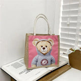 Bear Linen Tote Bag Female Outing Hand Bag
