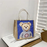 Bear Linen Tote Bag Female Outing Hand Bag