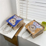 Bear Linen Tote Bag Female Outing Hand Bag