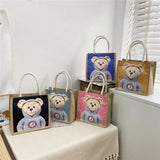 Bear Linen Tote Bag Female Outing Hand Bag