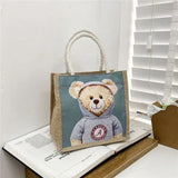 Bear Linen Tote Bag Female Outing Hand Bag