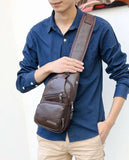 Men's PU Shoulder Bag Sling Chest Pack USB Charging Sports Crossbody Handbag