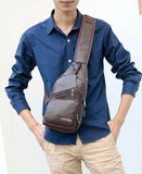 Men's PU Shoulder Bag Sling Chest Pack USB Charging Sports Crossbody Handbag