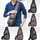 Men's PU Shoulder Bag Sling Chest Pack USB Charging Sports Crossbody Handbag