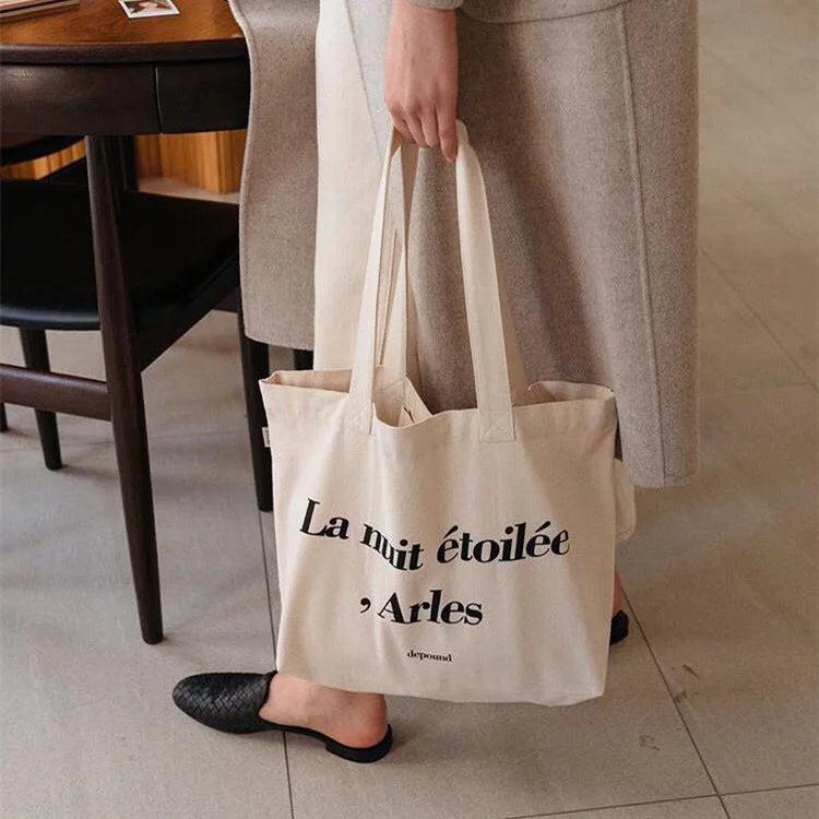 Casual Shoulder Bag Large Capacity Letter Printed Handbag Canvas Tote