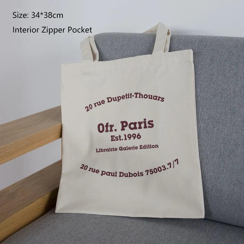 Paris Letters Print Canvas Shoulder Bag Girls Handbag Tote