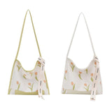 Large Tote Bag Tulip Flowers Embroidered Shoulder Handbag