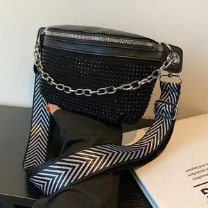 Rhinestone Sling Waist Pack Chain Female Belt Bag Adjustable Strap