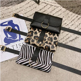 Leather Fanny Pack Ladies Belt Bag Leopard Stripe Waist Bag