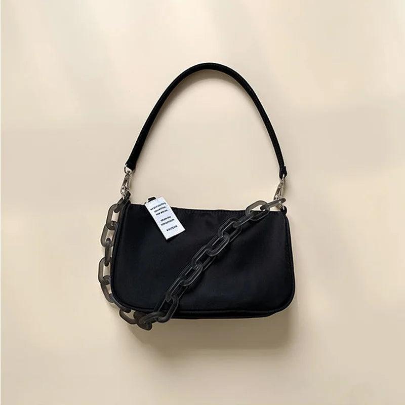 ALANOS Small Shoulder Underarm Nylon Ladies Chain Mini Purse Handbag