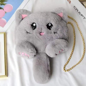 Plush Cat Bag with Long Tail - Female Diagonal Chain Backpack