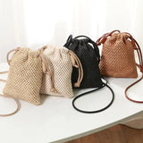 Women Straw Handbag Retro Rattan Woven Beach Shoulder Bag