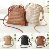 Women Straw Handbag Retro Rattan Woven Beach Shoulder Bag