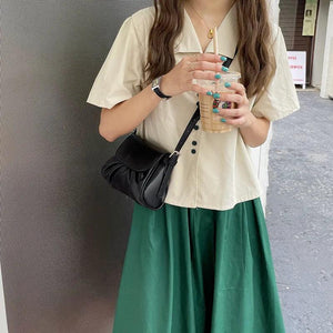 Small Fresh Cloud Bag College Soft Waxy Shoulder Diagonal Side Bag for Girls