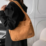 Corduroy Tote Bag for Women with Front Double Pocket Solid Girls Handbags