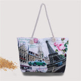 Canvas Shoulder Bag Stripe Painting Print Tote Beach Bag