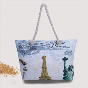 Canvas Shoulder Bag Stripe Painting Print Tote Beach Bag