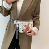 Funny Doodle Bear Cartoon Waist Bag Women Crossbody Shoulder Handbag