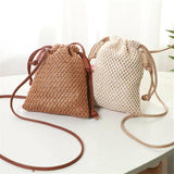 Women Straw Handbag Retro Rattan Woven Beach Shoulder Bags