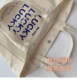 Casual Canvas Tote Bag with Letter LUCKY, Shoulder Bags, Girls Bag