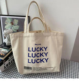 Casual Canvas Tote Bag with Letter LUCKY, Shoulder Bags, Girls Bag