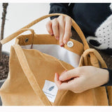 Women Canvas Tote Bag Corduroy Shopping Eco Handbag Foldable Shoulder Bag