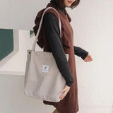 Women Canvas Tote Bag Corduroy Shopping Eco Handbag Foldable Shoulder Bag