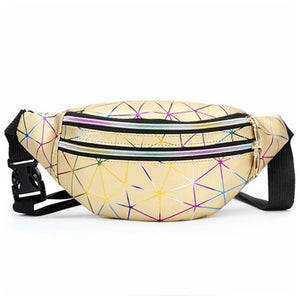 Geometric Pattern Waist Bag PU Leather Belt Chest Phone Pouch Unisex Purse