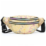 Geometric Pattern Waist Bag PU Leather Belt Chest Phone Pouch Unisex Purse