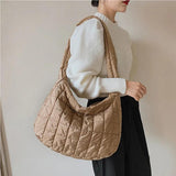 Large Capacity Quilted Crossbody Bag Women Handbag Nylon Tote Shoulder Ba