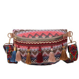 Ethnic Style Waist Bag with Adjustable Strap Fanny Pack with Fringe