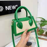 Small Straw Hourglass Handbag Top-Handle Tote Women Shoulder Messenger Bag