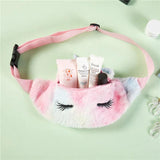 Women Flannel Waist Pack Unicorn Eyelash Shoulder Belt Bag