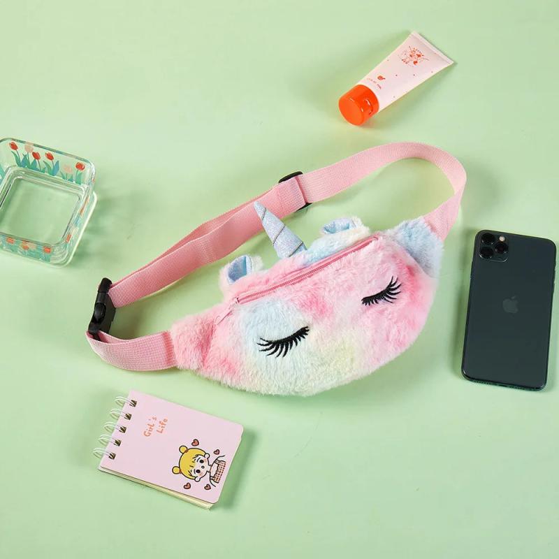 Women Flannel Waist Pack Unicorn Eyelash Shoulder Belt Bag