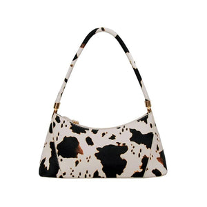 Vintage Cow Milk Handbag Bamboo Handle Big Capacity Tote Shopping Bag