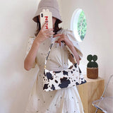 Vintage Cow Milk Handbag Bamboo Handle Big Capacity Tote Shopping Bag