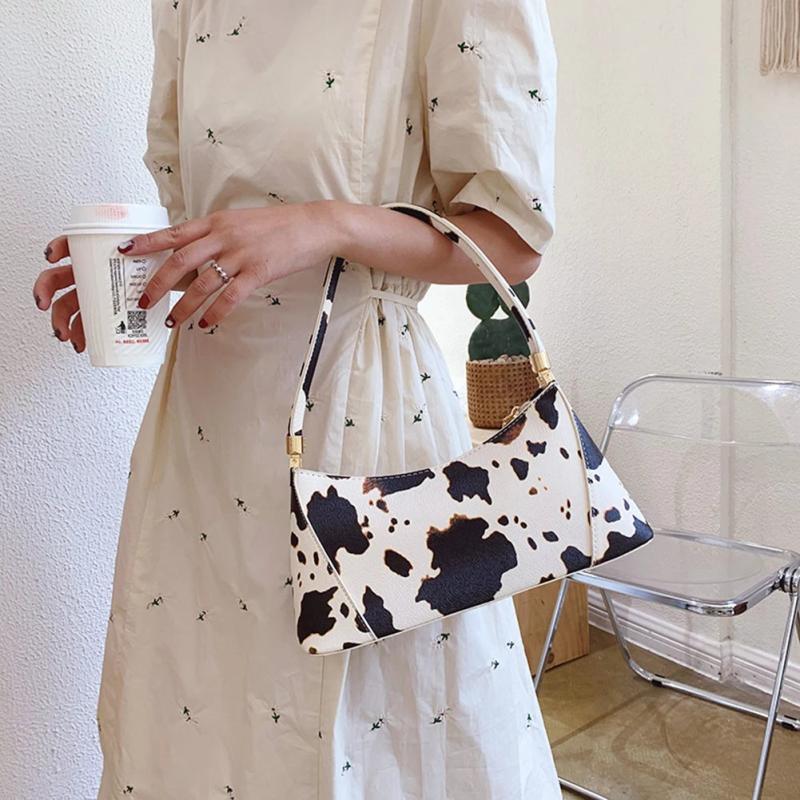 Vintage Cow Milk Handbag Bamboo Handle Big Capacity Tote Shopping Bag