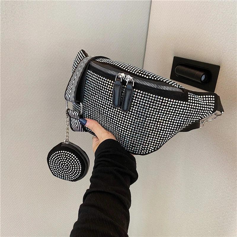 Diamond Studded Fanny Pack Women Crossbody Chest Bag