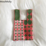 Women Knit Tote Bag - Shoulder Shopper Purse Handbag - Mini Flower Bag