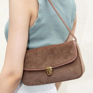 YOZOU Brown Corduroy Handbags Wallet Shoulder Bag Brandy Beach Holiday