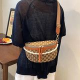 Faux Pearl Chain Waist Bag Canvas Fanny Pack for Women Shoulder Crossbody