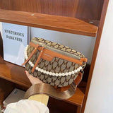 Faux Pearl Chain Waist Bag Canvas Fanny Pack for Women Shoulder Crossbody