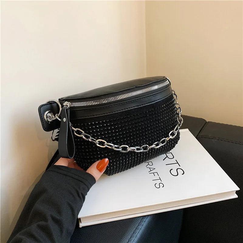 Diamond Leather Waist Belt Bag Ladies Fanny Pack Shoulder Crossbody Chest Bags